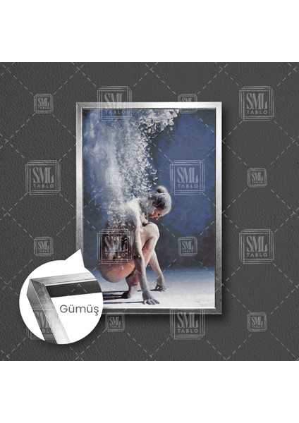 Diz Üstü Eğilmiş Balerin Kadın Woman Duman Müzik Sanat Dans Çerçeveli Dikey Kanvas Tablo fırsatları