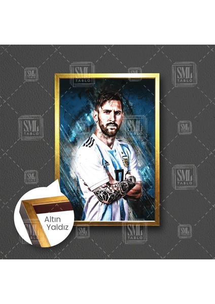 Lionel Messi Arjantin Futbol Art Çerçeveli Dikey Kanvas Tablo