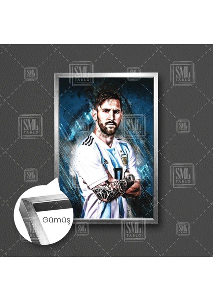 Lionel Messi Arjantin Futbol Art Çerçeveli Dikey Kanvas Tablo