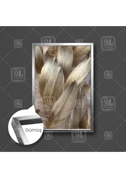 Altın Tüyler Kuş Kanadı Dekoratif Modern Çerçeveli Dikey Kanvas Tablo fırsatları