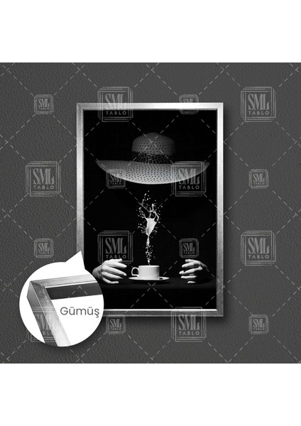 Kahve Içen Sarı Şapkalı Görünmeyen Gölge Adam Insan Dekor Çerçeveli Dikey Kanvas Tablo