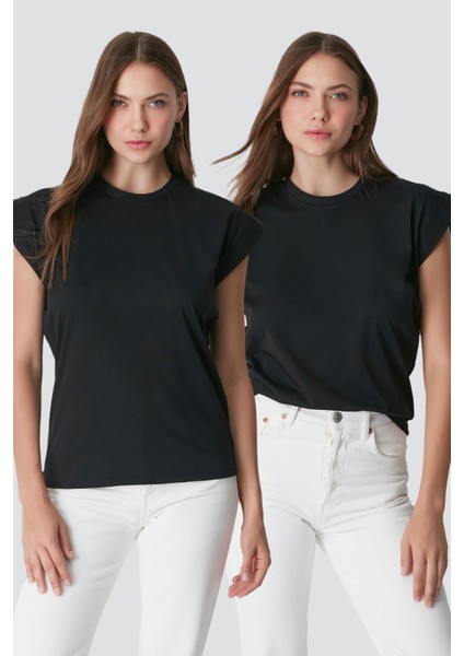 Bisiklet Yaka Kısa Kol 2'li Basic T-Shirt 958 Siyah