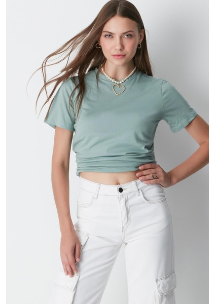 Bisiklet Yaka Kısa Kol 2'li Basic T-Shirt 960 Çağla/füme