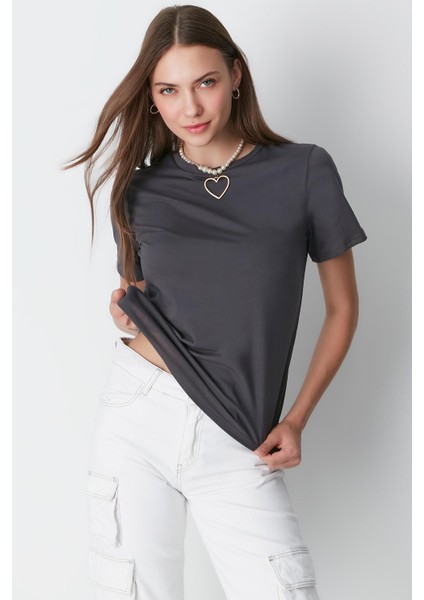 Bisiklet Yaka Kısa Kol 2'li Basic T-Shirt 960 Çağla/füme