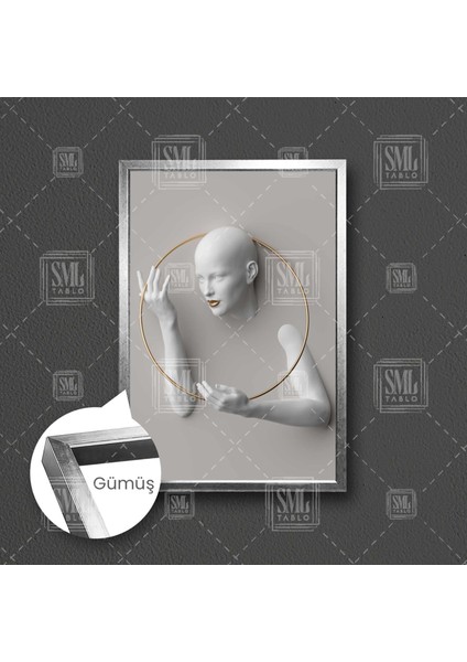 Altın Çember Çerçeve İçinde Mermer Kadın Çerçeveli Dikey Kanvas Tablo fırsatları
