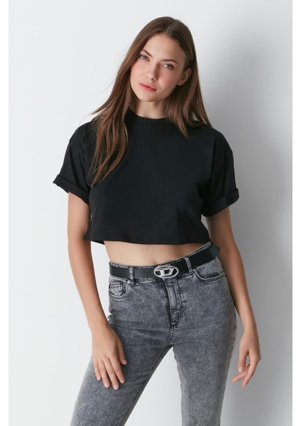 Bisiklet Yaka 2'li Crop T-Shirt 959 Siyah modelleri