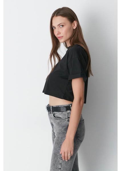 Bisiklet Yaka 2'li Crop T-Shirt 959 Siyah fırsatları