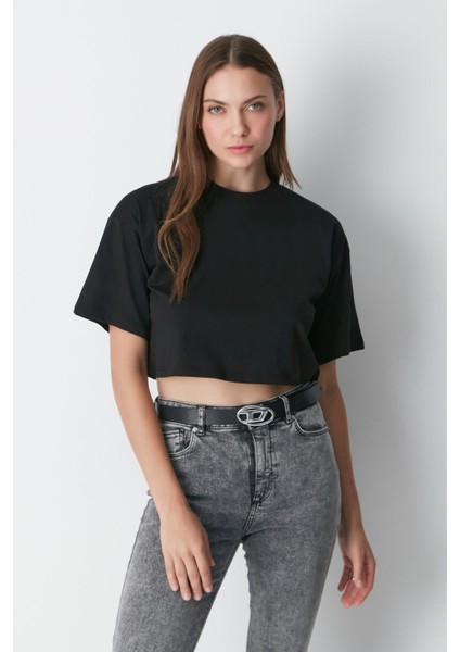 Bisiklet Yaka 2'li Crop T-Shirt 959 Siyah indirimleri
