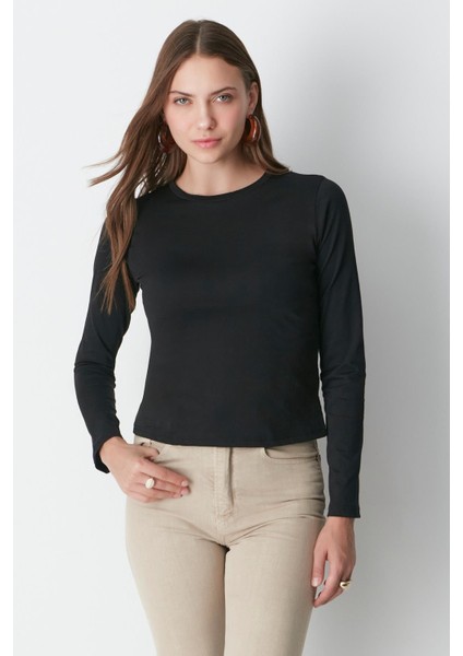 Bisiklet Yaka Uzun Kol 2'li Basic T-Shirt 955 Siyah fiyatları