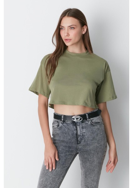 Bisiklet Yaka 2'li Crop T-Shirt 959 Haki/füme fiyatları