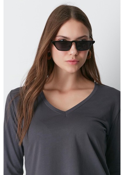 V Yaka Uzun Kol 2'li Basic T-Shirt 954 Füme/kahverengi fiyatları