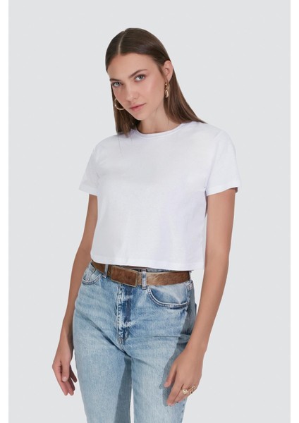 Bisiklet Yaka Kısa Kol 2'li Crop T-Shirt 956 Siyah/beyaz