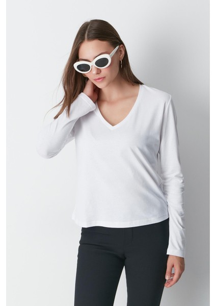 V Yaka Uzun Kol 2'li Basic T-Shirt 954 Siyah/beyaz fiyatları