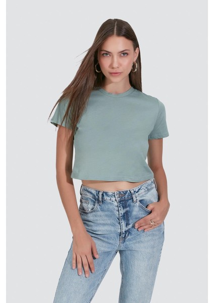 Bisiklet Yaka Kısa Kol 2'li Crop T-Shirt 956 Çağla/gül Kurusu fiyatları