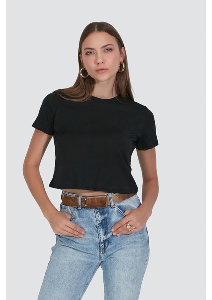 Bisiklet Yaka Kısa Kol 2'li Crop T-Shirt 956 Siyah fiyatları