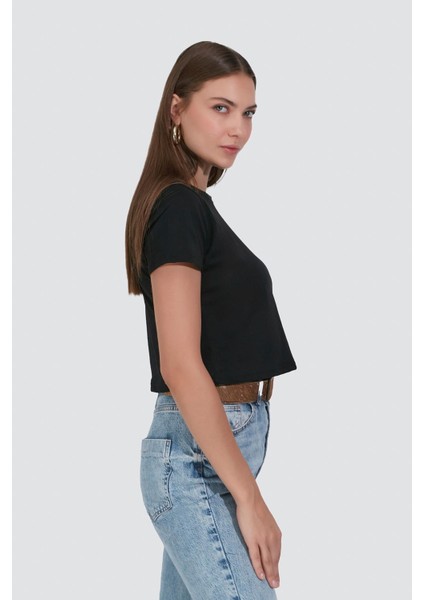 Bisiklet Yaka Kısa Kol 2'li Crop T-Shirt 956 Siyah fırsatları