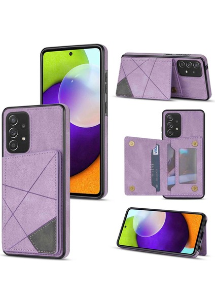 Seashell Digital Samsung Galaxy A52 4G/5G/A52S Için 5g Hat Çizgi Ekleme Iyi Korumalı Kart Cep Kickstand Fonksiyonu Pu Deri Telefon Kapağı Case-Wine Kırmızı (Yurt Dışından)