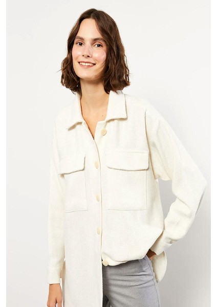 Uzun Kollu Gabardin Kadın Gömlek Ceket