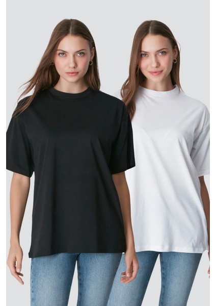 Bisiklet Yaka Kısa Kol 2'li Casual Basic T-Shirt 961 Siyah/beyaz