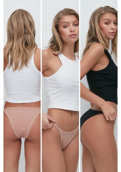 3 Lü Paket Ince Bel Bikini Külot 525 Siyah/ten/vizon fiyatları