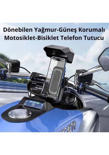 Sarsılmaz Sıkı Gidon Tutuşlu Güneş Yağmur Korumalı Scooter Bisiklet Motosiklet Telefon Tutucu