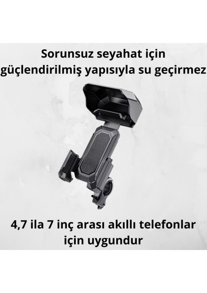 Sarsılmaz Sıkı Gidon Tutuşlu Güneş Yağmur Korumalı Scooter Bisiklet Motosiklet Telefon Tutucu