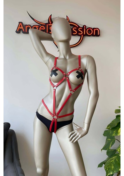 Mulvxjrt JRT02 Vücudu Saran Kırmızı Deri Body Harness (Mulvix) indirimleri