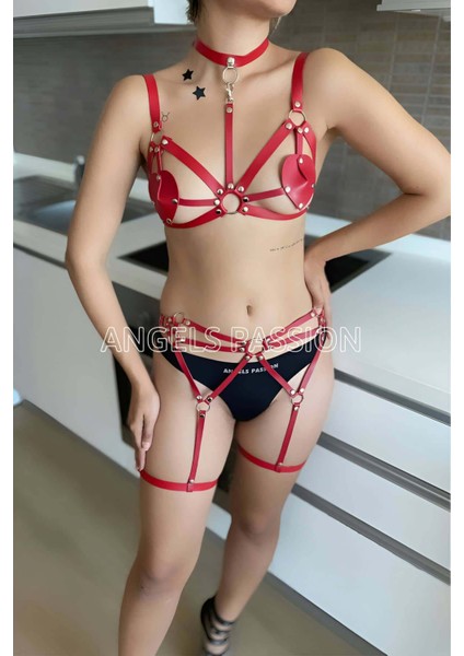 Mulvxjrt JRT02 Iç Giyim Kırmızı Deri Harness Takım (Mulvix)