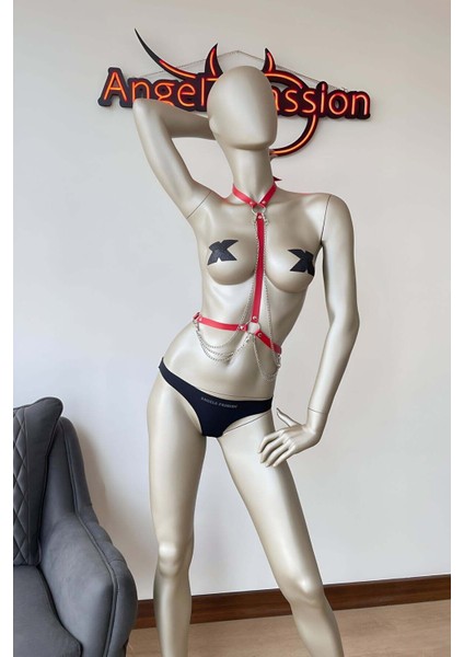 Mulvxjrt JRT02 Kırmızı Göğüs Dekolteli Şık Harness (Mulvix)