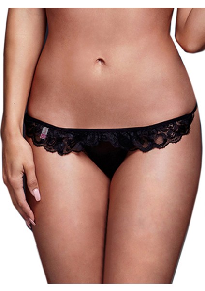 Mulvxlio LIN02 Iç Giyim Kadın Siyah Dantelli G String (Mulvix)