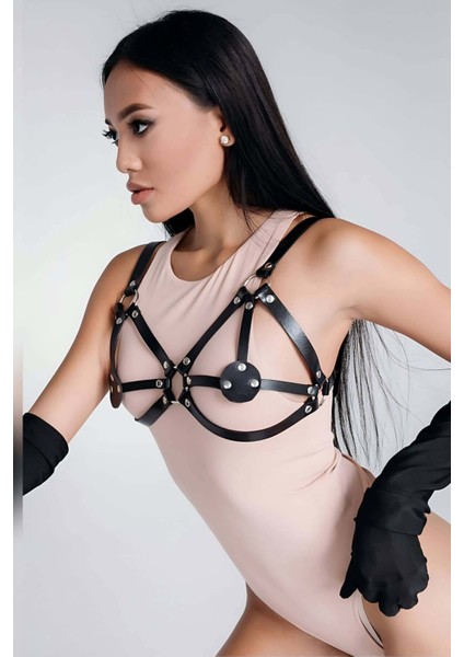 Mulvxjrt JRT02 Siyah Deri Harness Sütyen - 112 (Mulvix)