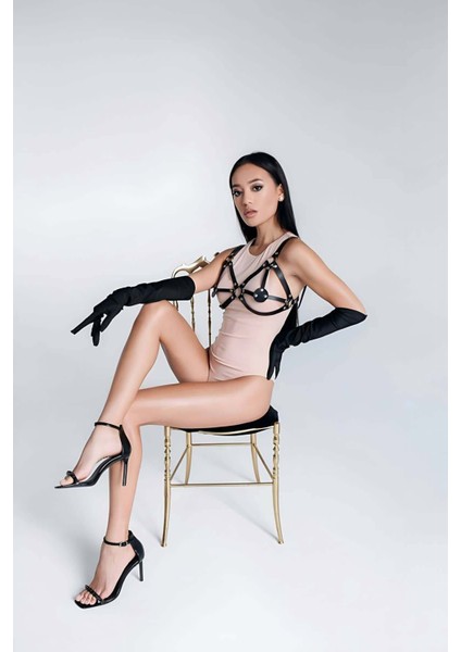 Mulvxjrt JRT02 Siyah Deri Harness Sütyen - 112 (Mulvix)