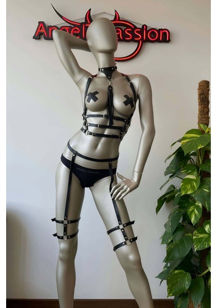 Mulvxjrt JRT02 Püskül Choker Detaylı Siyah Deri Jartiyer Harness Takım - 302 (Mulvix) modelleri