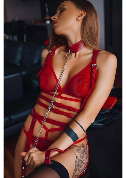 Mulvxjrt JRT02 Kırmızı Tasmalı Deri Jartiyer Takım - 233 (Mulvix) fiyatları