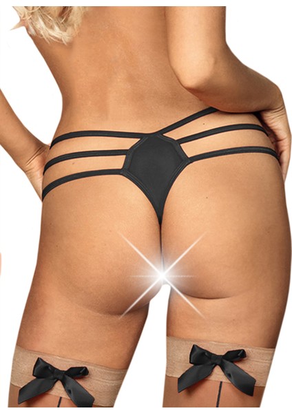 Mulvxlio LIN02 Yanları Lastikli Siyah Kadın G String (Mulvix)