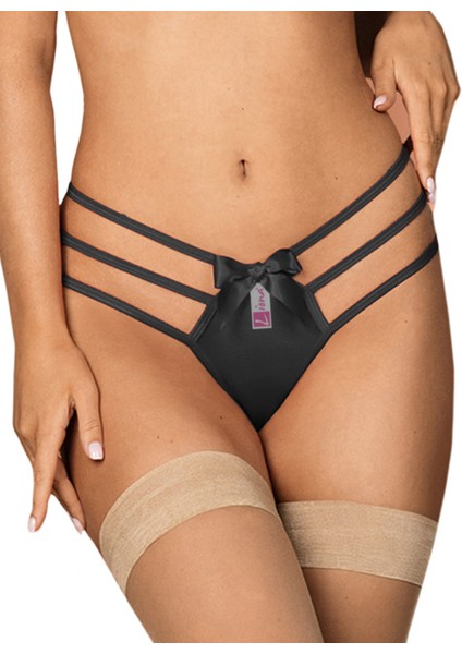 Mulvxlio LIN02 Yanları Lastikli Siyah Kadın G String (Mulvix)