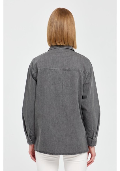Kadın Kuşgözü Zımbalı Kapaklı Cepli Pamuk Gömlek Antrasit fırsatları