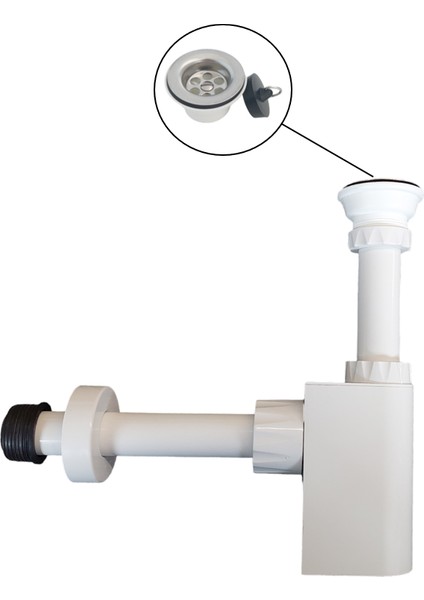 Trap-Vent havalıklı lavabo sifonu, beyaz, paslanmaz delikli süzgeçli (taşma deliksiz), 32lik çıkışlı, tıkanma ve koku önleyici hızlı akışlı temizlenebilir havalıklı lavabo gider sifonu