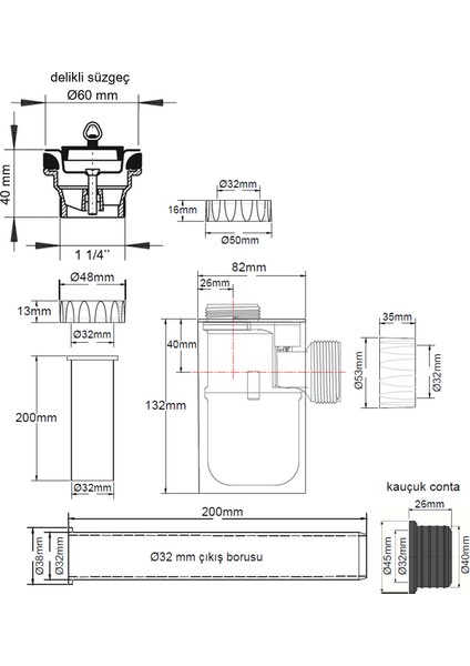 Trap-Vent havalıklı lavabo sifonu, beyaz, paslanmaz delikli süzgeçli (taşma deliksiz), 32lik çıkışlı, tıkanma ve koku önleyici hızlı akışlı temizlenebilir havalıklı lavabo gider sifonu