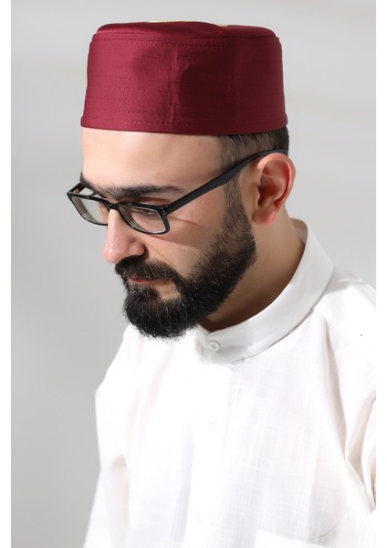 Bordo Kapitone Elif Vav Nakışlı Kalıp Namaz Takkesi modelleri