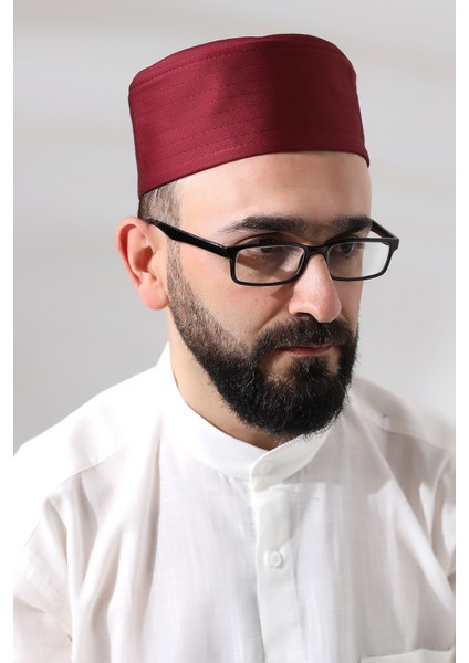 Bordo Kapitone Elif Vav Nakışlı Kalıp Namaz Takkesi fırsatları