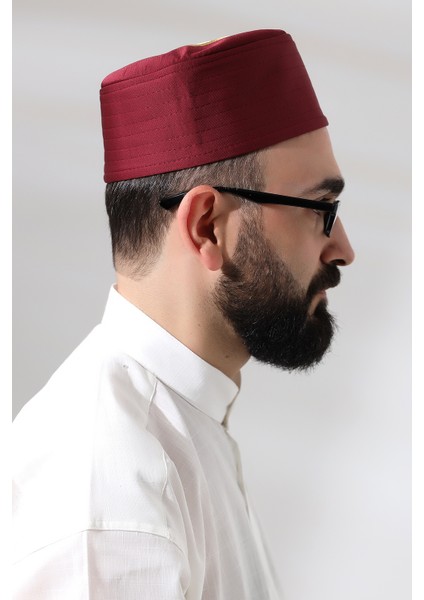 Bordo Kapitone Elif Vav Nakışlı Kalıp Namaz Takkesi indirimleri