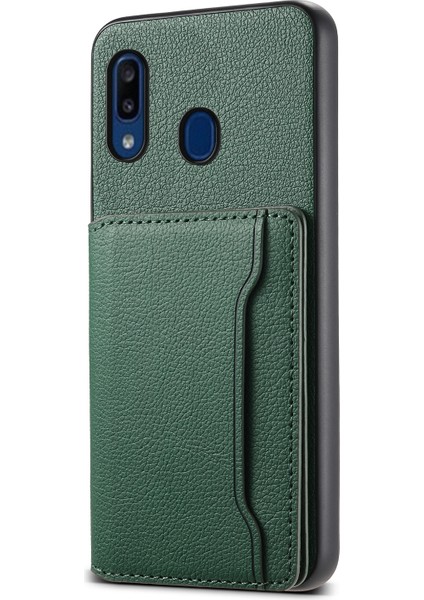 Samsung Galaxy A20 / A30 Kickstand Kılıf Kart Yuvalı Tpu+Pc+Pu Telefon Kapağı (Yurt Dışından)