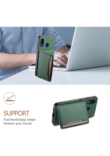 Samsung Galaxy A20 / A30 Kickstand Kılıf Kart Yuvalı Tpu+Pc+Pu Telefon Kapağı (Yurt Dışından) indirimleri