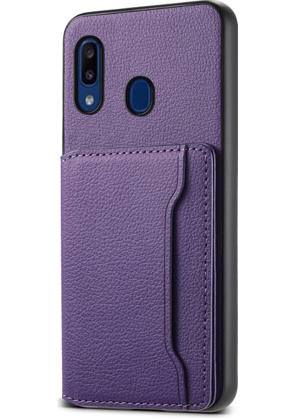 Samsung Galaxy A20 / A30 Kickstand Kılıf Kart Yuvalı Tpu+Pc+Pu Telefon Kapağı (Yurt Dışından)