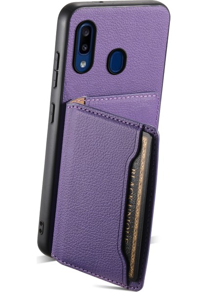 Samsung Galaxy A20 / A30 Kickstand Kılıf Kart Yuvalı Tpu+Pc+Pu Telefon Kapağı (Yurt Dışından)