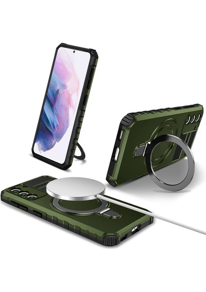 Samsung Galaxy S21 4g / 5g Pc+Tpu Kickstand Manyetik Telefon Koruma Kapağı (Yurt Dışından)
