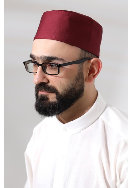 Bordo Kapitone Osmanlı Tuğrası Nakışlı Kalıp Namaz Takkesi modelleri