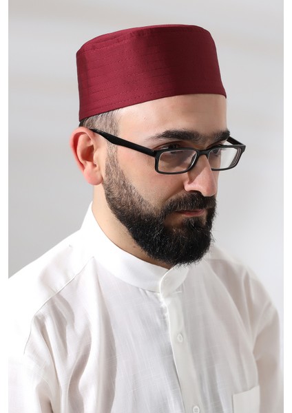 Bordo Kapitone Osmanlı Tuğrası Nakışlı Kalıp Namaz Takkesi fırsatları