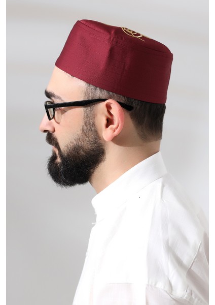 Bordo Kapitone Osmanlı Tuğrası Nakışlı Kalıp Namaz Takkesi indirimleri